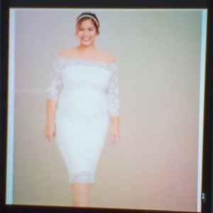 Ivory lace off shoulder bodycon dress